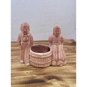 Vintage "Jack & Jill" Dutch Boy Girl Bucket Wishing‎ Well Pink Pottery Planter